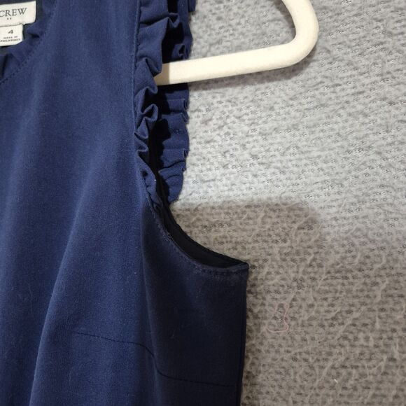 J. Crew Women's Blue Ruffle Neck Sheath Midi Dress 4 - Picture 8 of 9